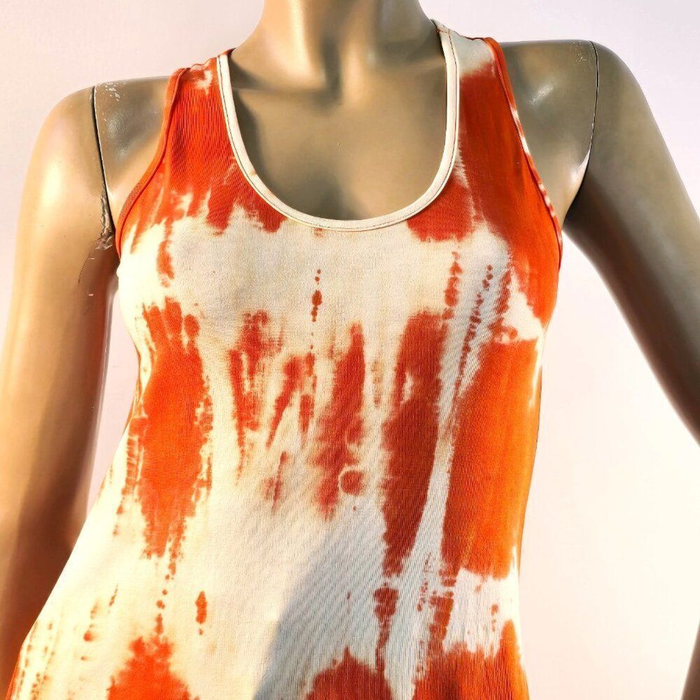 Shape Up Fitness Wear Tie Dye Orange Red Shark-Bite Back Tank Top Womens Sz M/L - Picture 3 of 8